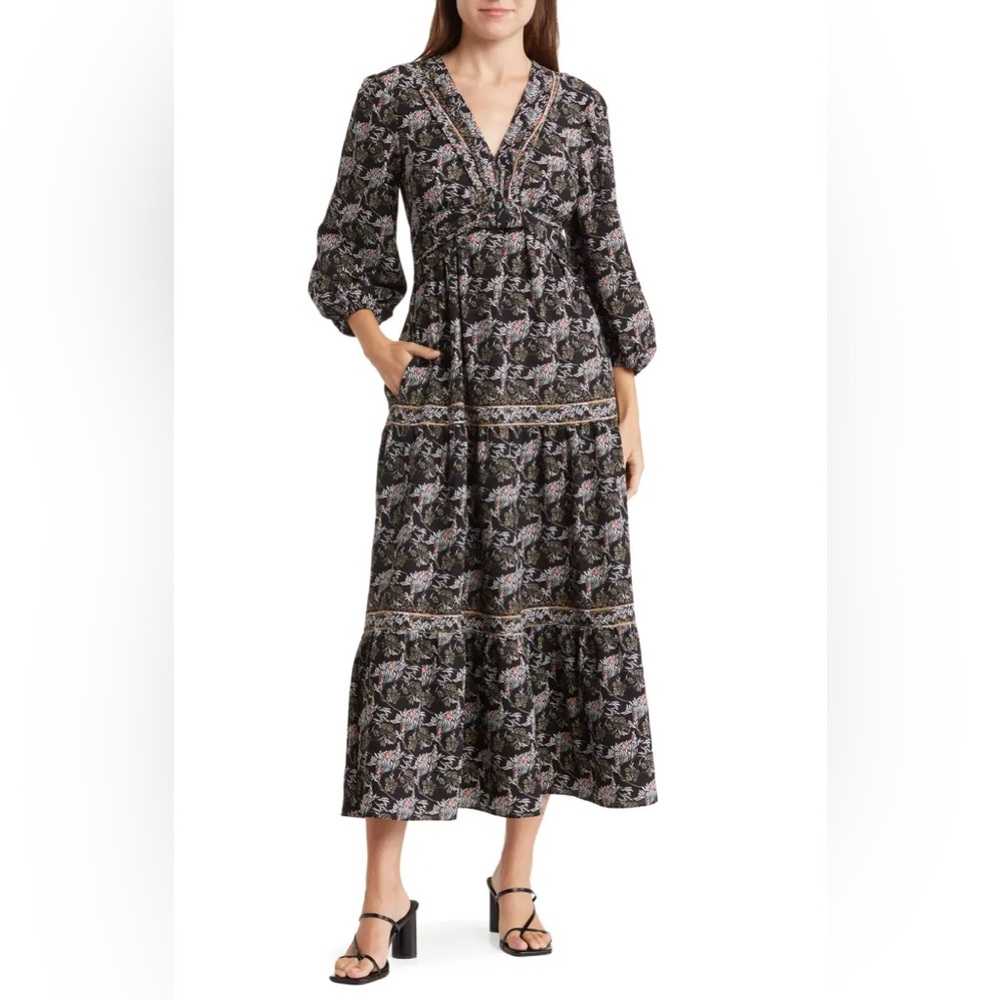 Max Studio Floral Long Sleeve Dress - Black and Pink